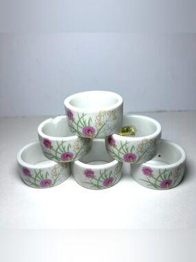 6 Vintage Floral Ceramic Napkin Rings Holders By Shafford